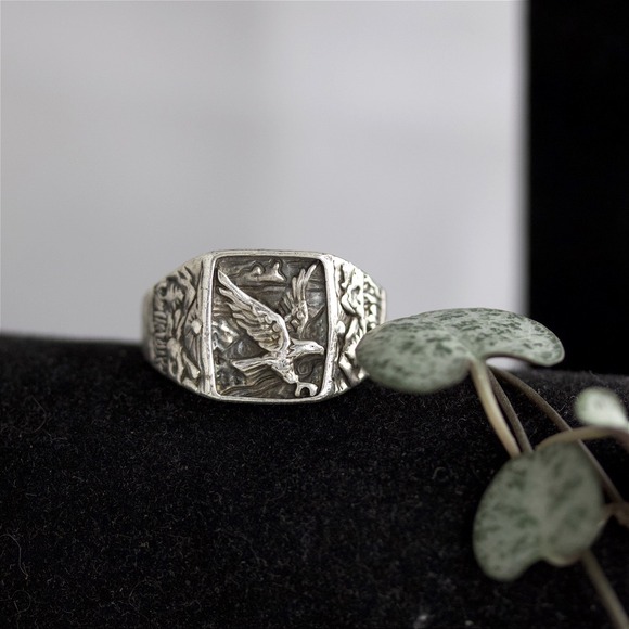 Sterling Other - Vintage Sterling Silver 925 Eagle Signet Ring Size 12.5 Soaring Bird Nature Scen